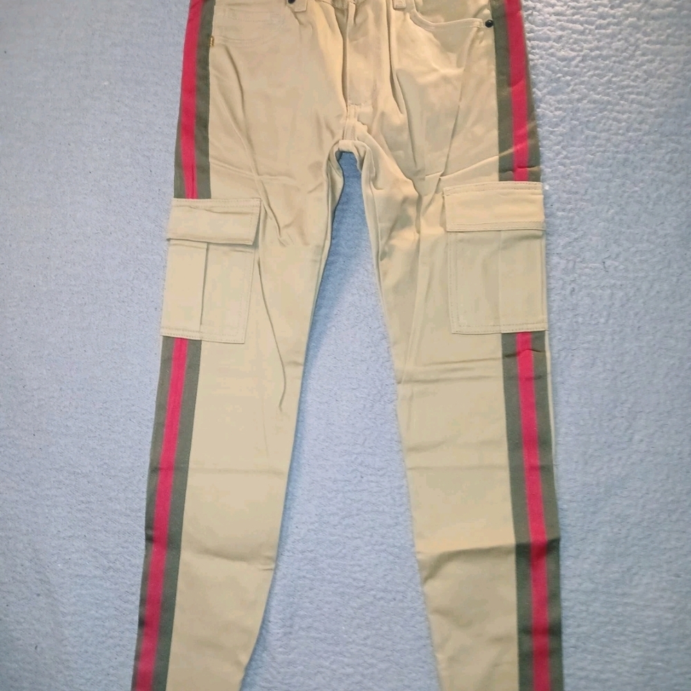 Golden Denim Mens Jeans Tan With Red And Green Stripes Size 30